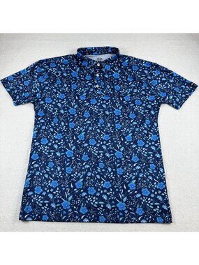 KaiPar Polo Shirt Mens Size 2XL Blue Floral Print Golf Stretch Casual Summer